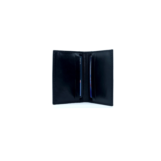 Minimal Bi Fold Card Holder Black Full Grain Leather