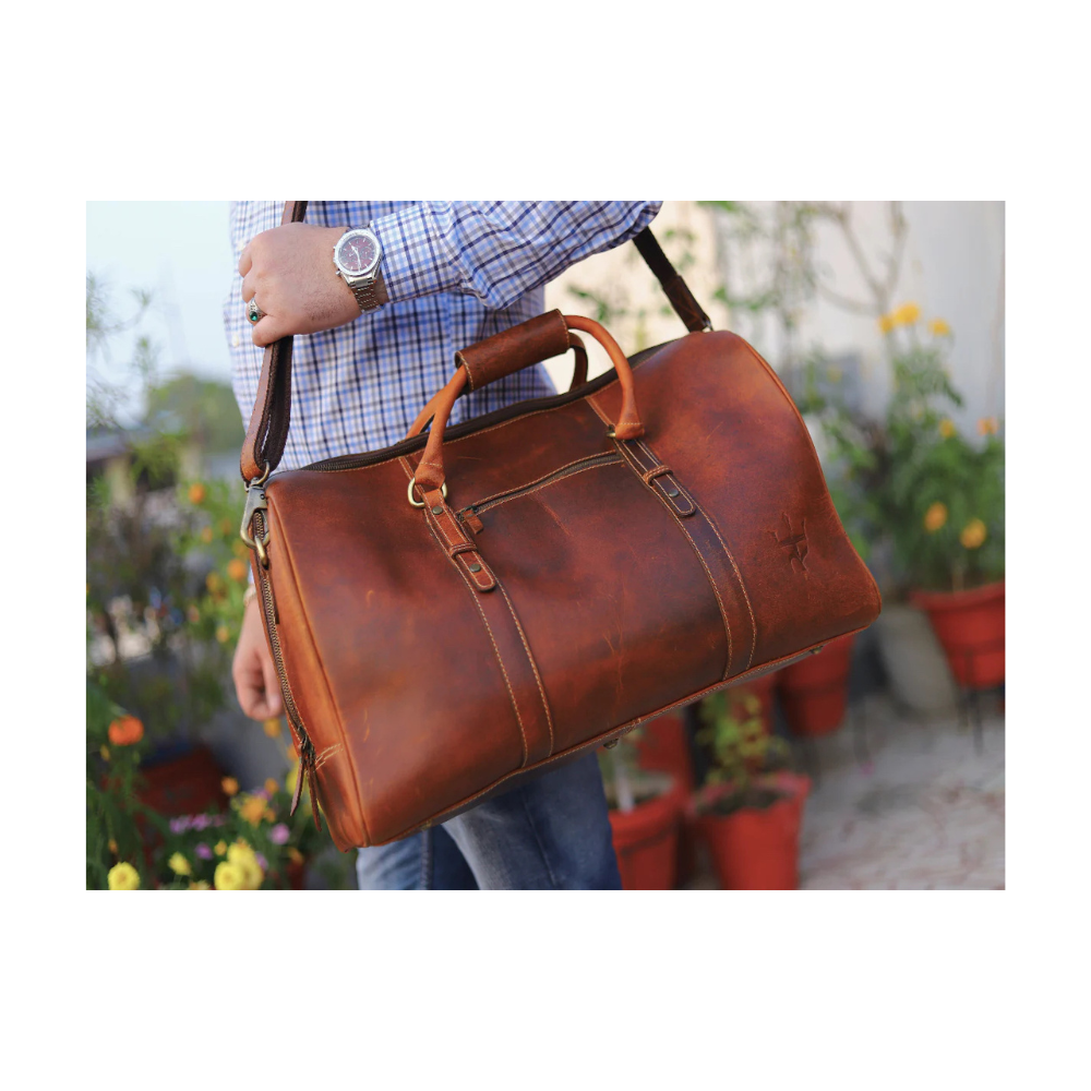 Duffel with Travel Tag Crunch Brown Full Grain Leather