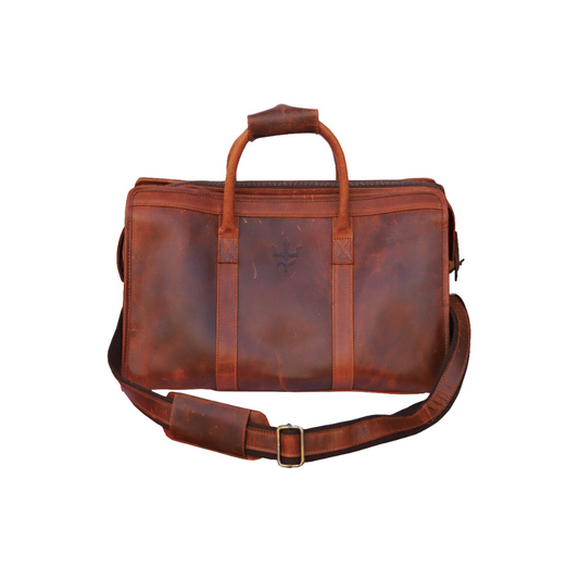 Voyager Duffel Bag with Travel Tag- Crunch Brown Full Grain Leather