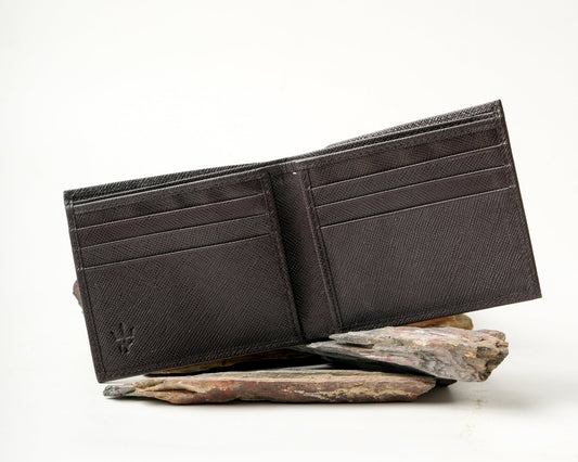 Minimal Bi-Fold Saffiano Sable Full Grain Leather Wallet
