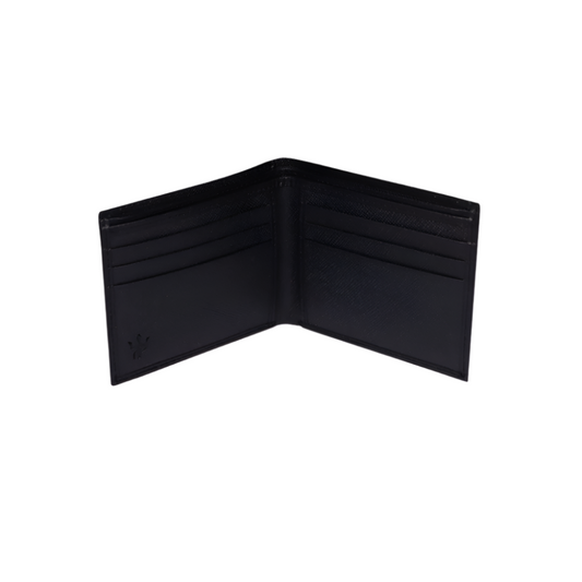 Minimal Bi-Fold Saffiano Black Full Grain Leather Wallet