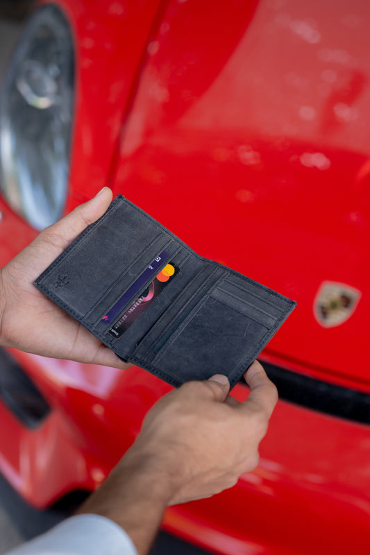 Standing Bi-Fold Dust Black Full Grain Leather Wallet