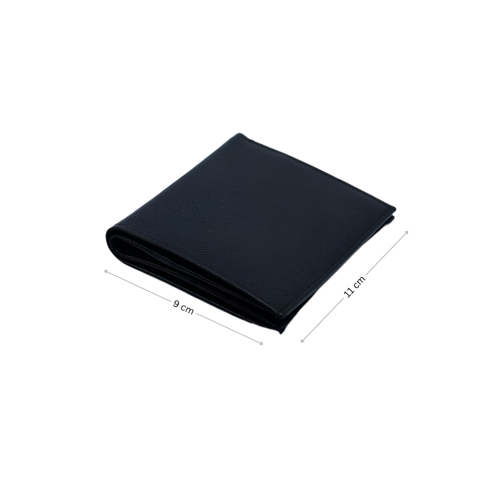 Standing Bi-Fold Saffiano Black Full Grain Leather Wallet
