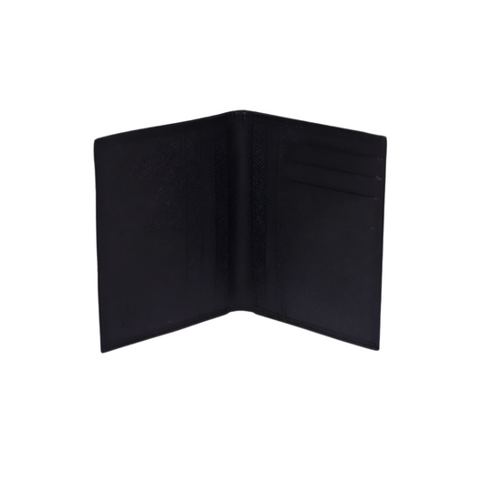 Standing Bi-Fold Saffiano Black Full Grain Leather Wallet