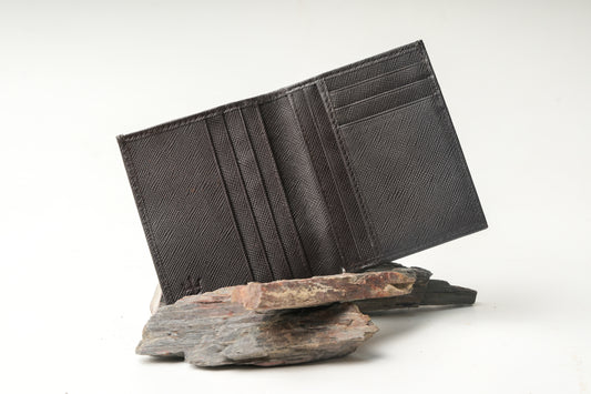 Standing Bi-Fold Saffiano Sable Full Grain Leather Wallet