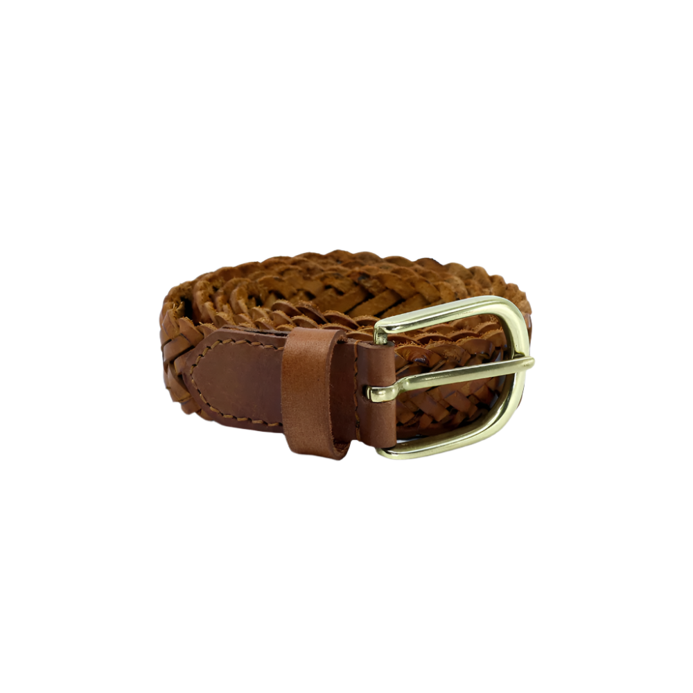 Unisex Braided Saddle Brown Belt Full Grain Leather