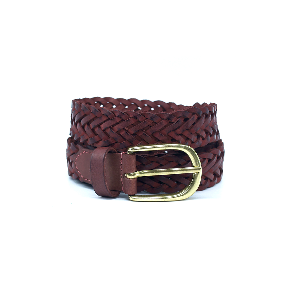 Unisex Braided Cherry Belt Full Grain Leather
