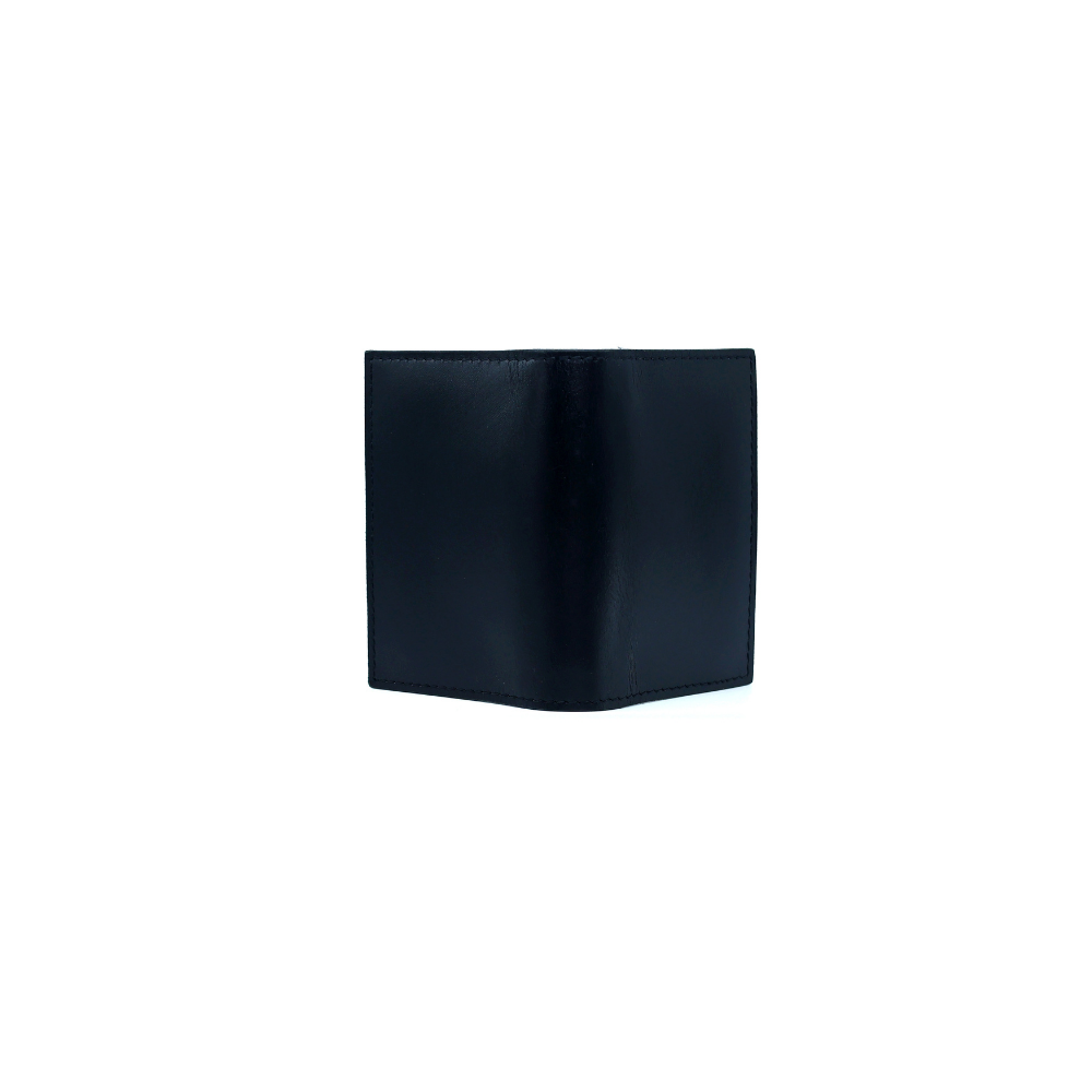Minimal Bi Fold Card Holder Black Full Grain Leather