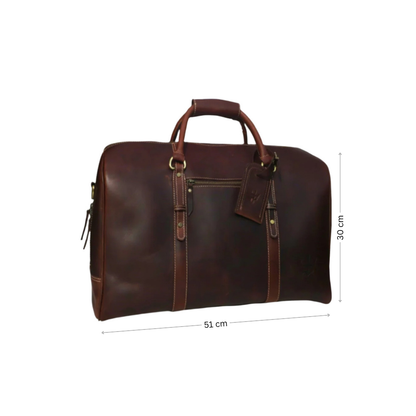 Duffel Bag with Travel Tag Cherry Tone Full Grain Leather