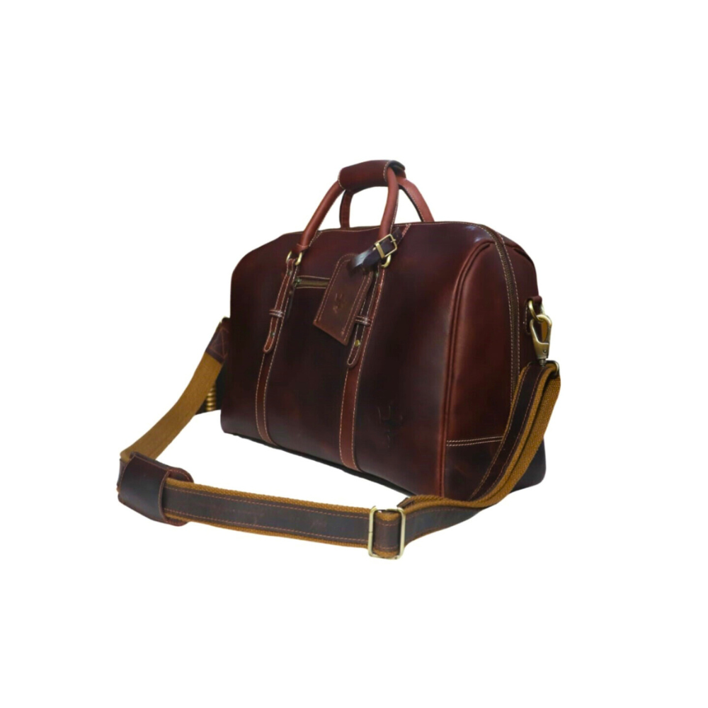 Duffel Bag with Travel Tag Cherry Tone Full Grain Leather