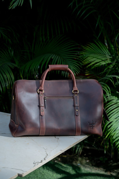 Duffel Bag with Travel Tag Cherry Tone Full Grain Leather