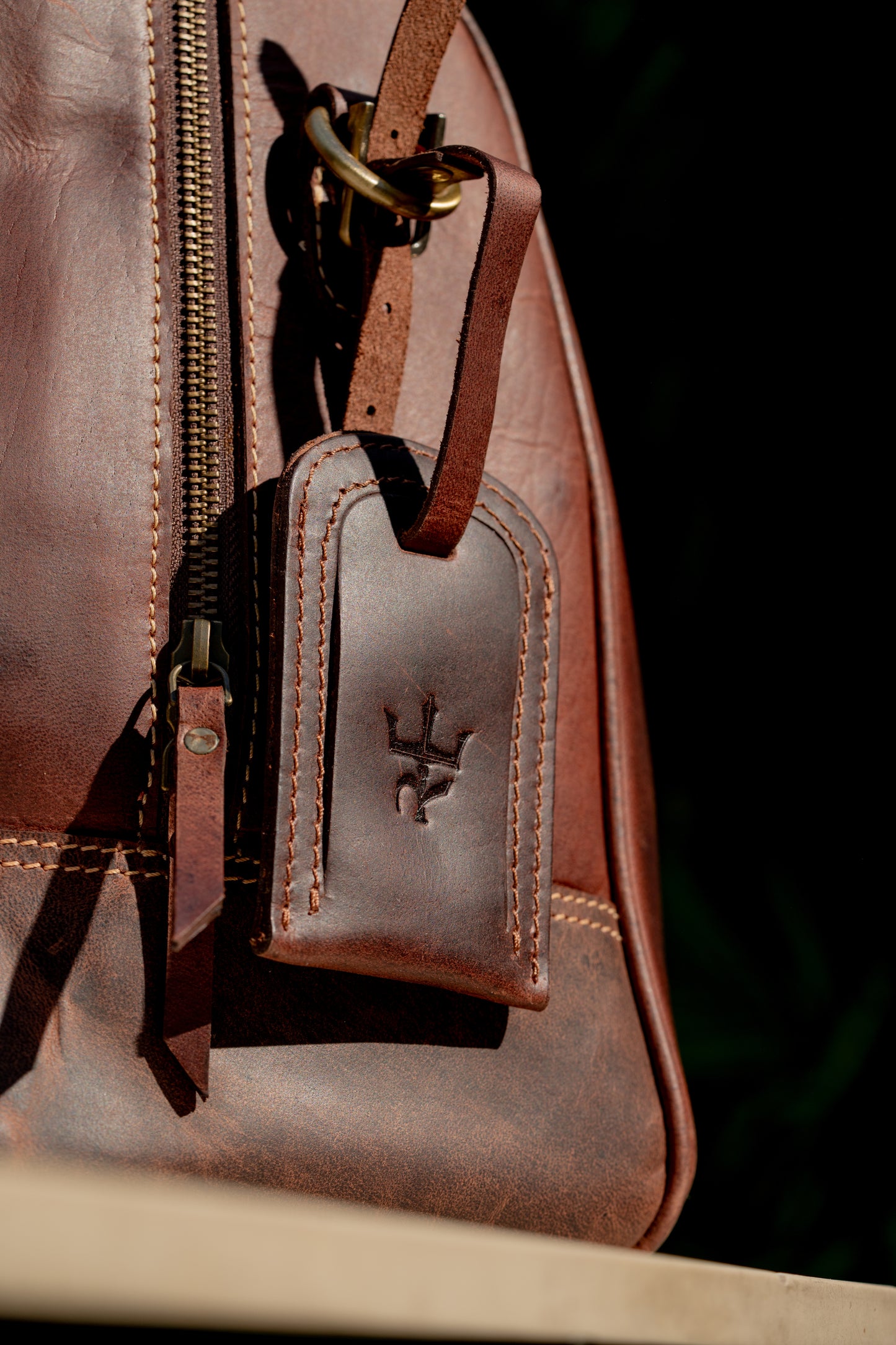 Duffel Bag with Travel Tag Cherry Tone Full Grain Leather