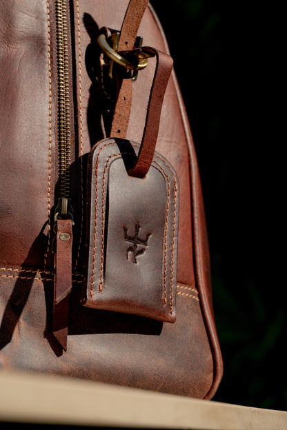 Duffel Bag with Travel Tag Cherry Tone Full Grain Leather