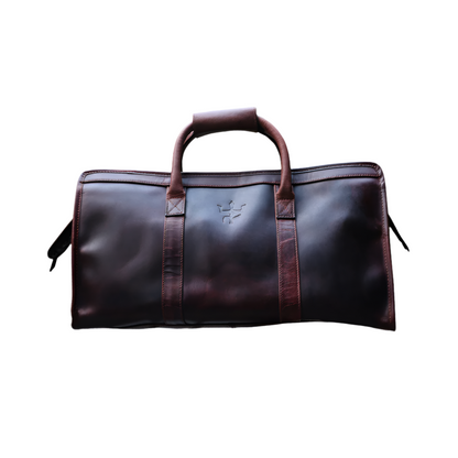 Voyager Duffel Bag with Travel Tag- Cherry Tone Full Grain Leather