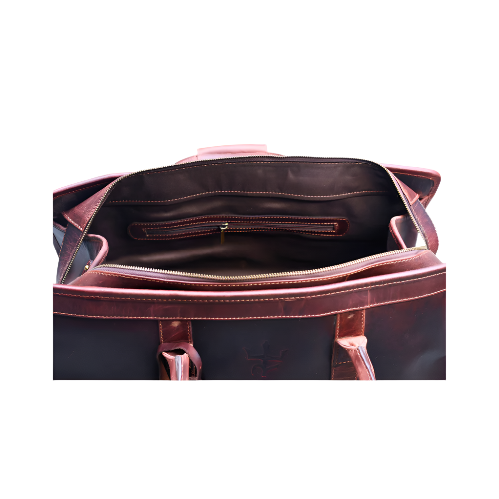 Voyager Duffel Bag with Travel Tag- Cherry Tone Full Grain Leather