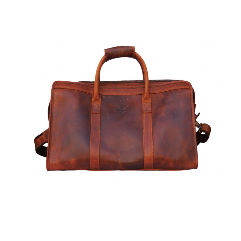 Voyager Duffel Bag with Travel Tag- Crunch Brown Full Grain Leather