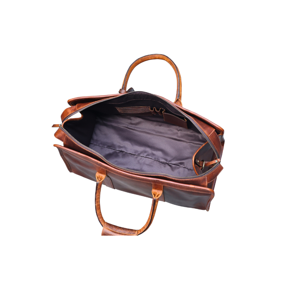 Voyager Duffel Bag with Travel Tag- Crunch Brown Full Grain Leather