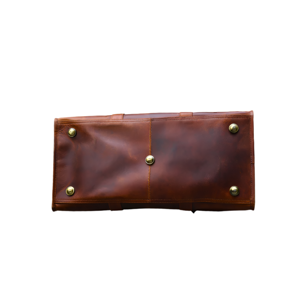 Voyager Duffel Bag with Travel Tag- Crunch Brown Full Grain Leather