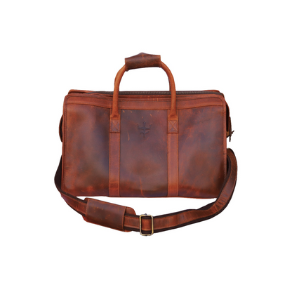 Voyager Duffel Bag with Travel Tag- Crunch Brown Full Grain Leather