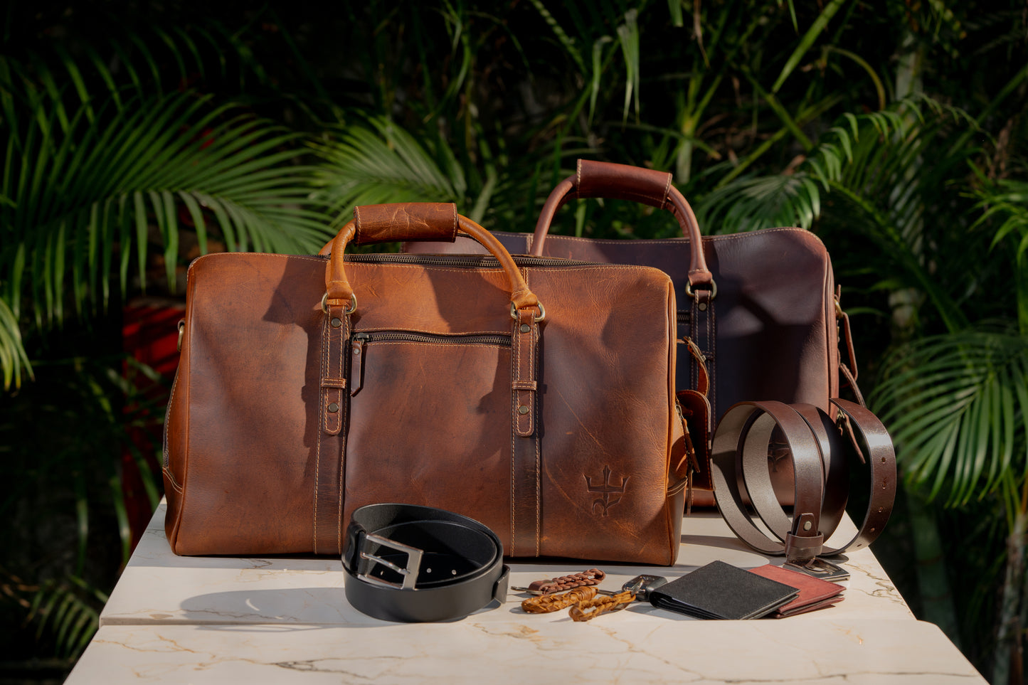 Duffel with Travel Tag Crunch Brown Full Grain Leather