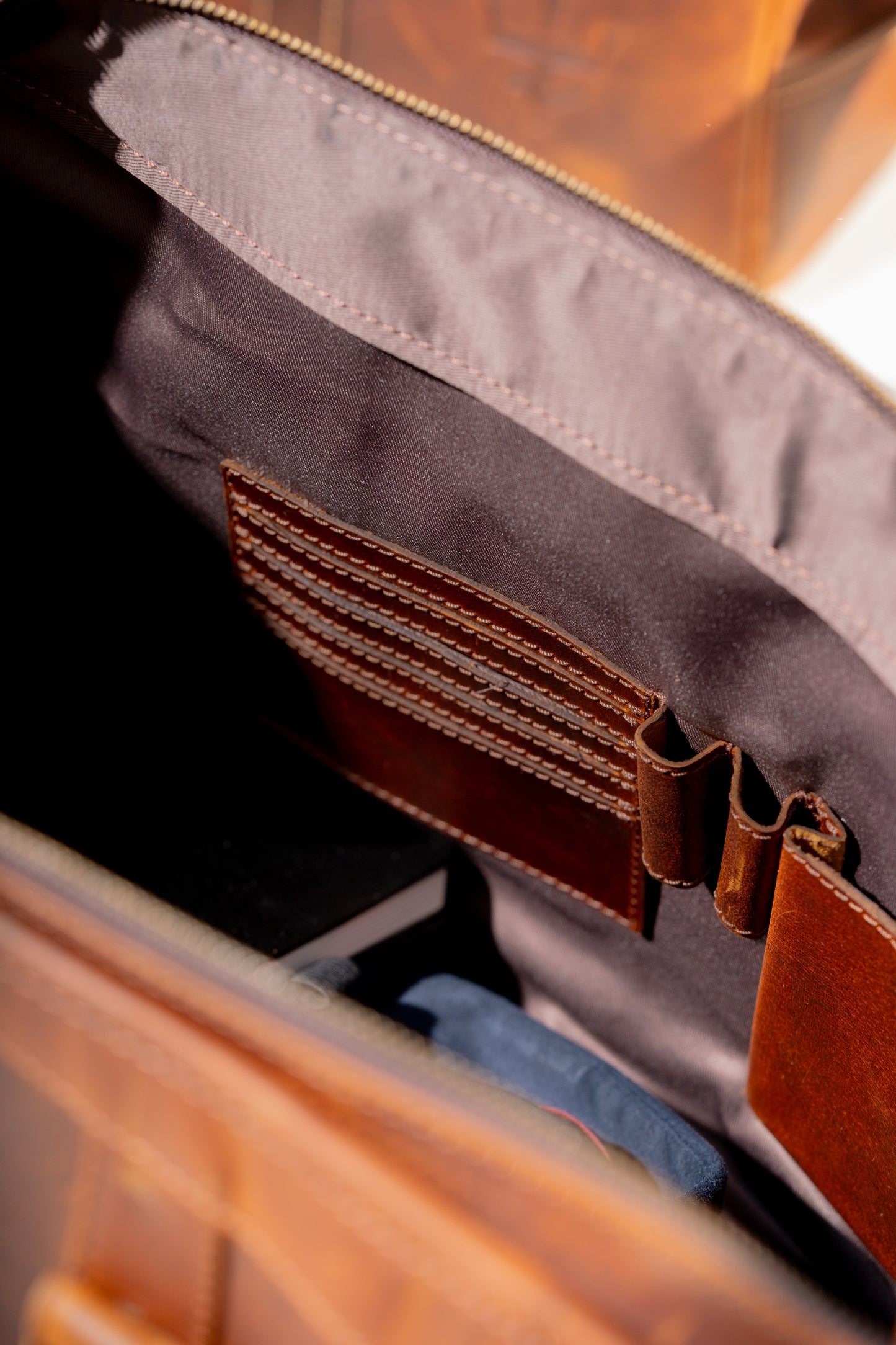 Duffel Bag with Travel Tag Cherry Tone Full Grain Leather