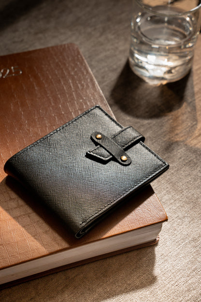 Loop Lock Saffiano Black Full Grain Leather Wallet
