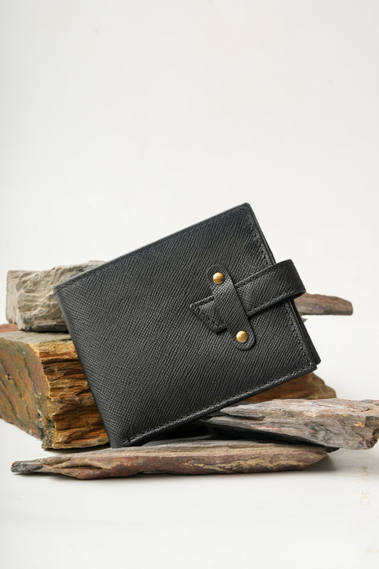 Loop Lock Saffiano Black Full Grain Leather Wallet