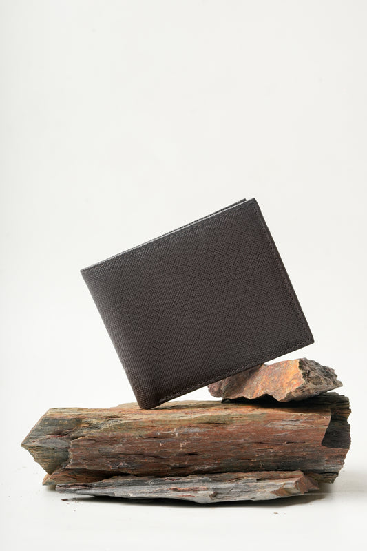 Minimal Bi-Fold Saffiano Sable Full Grain Leather Wallet