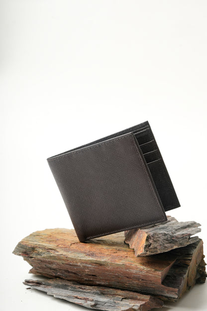 Minimal Bi-Fold Saffiano Sable Full Grain Leather Wallet