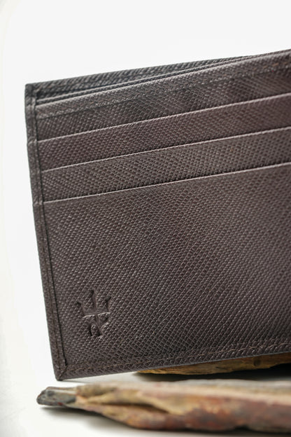 Minimal Bi-Fold Saffiano Sable Full Grain Leather Wallet