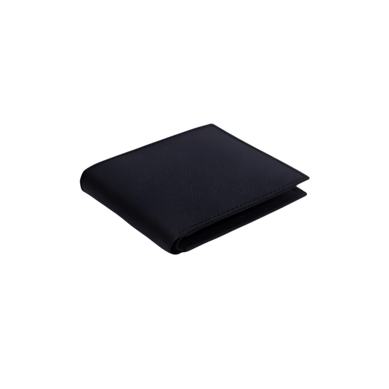 Minimal Bi-Fold Saffiano Black Full Grain Leather Wallet