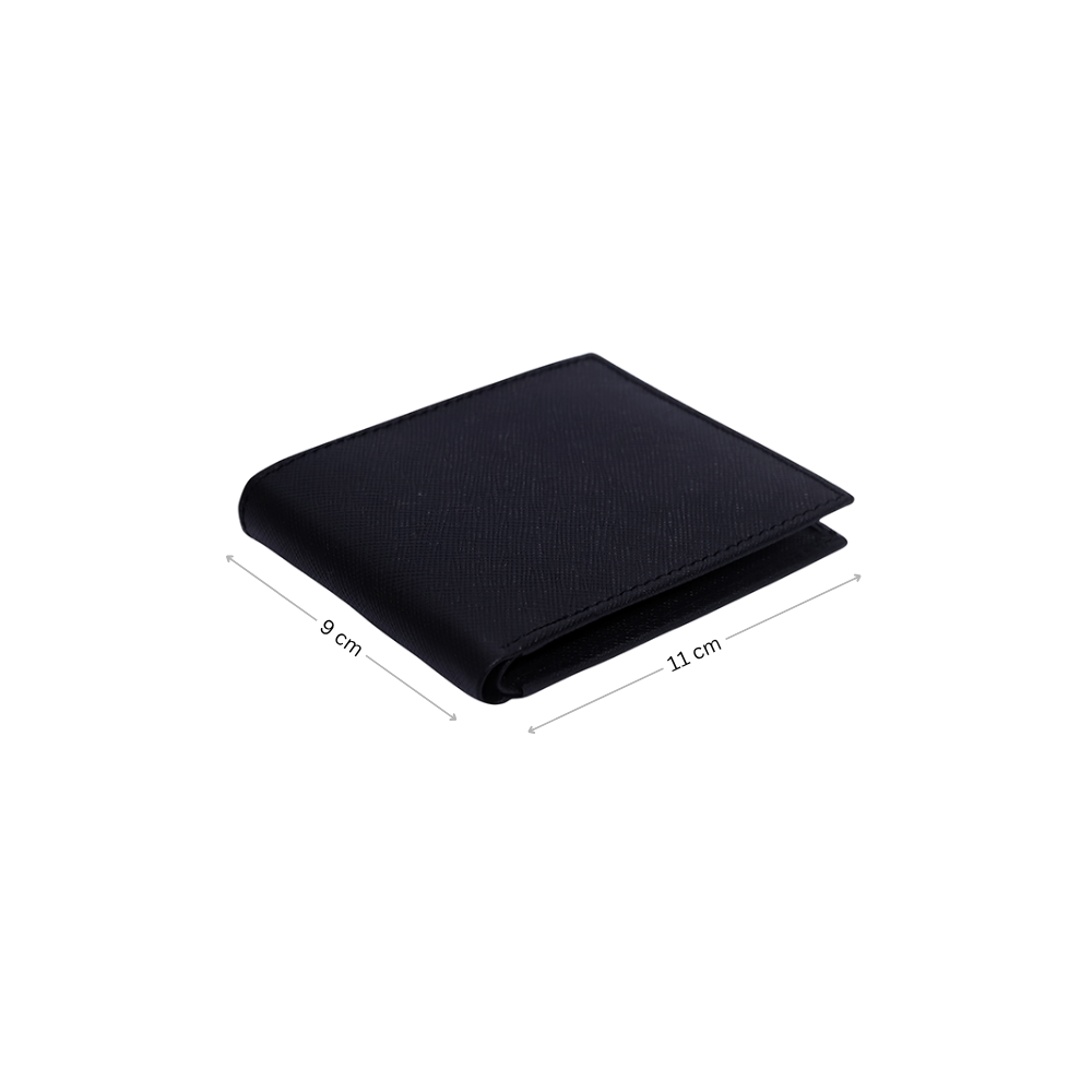 Minimal Bi-Fold Saffiano Black Full Grain Leather Wallet