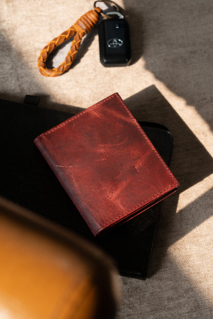 Standing Bi-Fold Oil Cherry Full Grain Leather Wallet