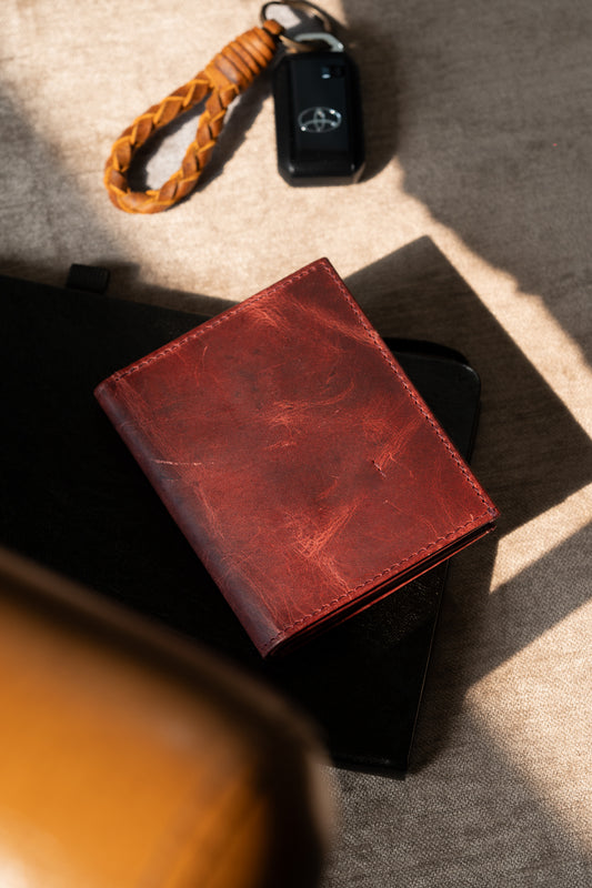 Standing Bi-Fold Oil Cherry Full Grain Leather Wallet
