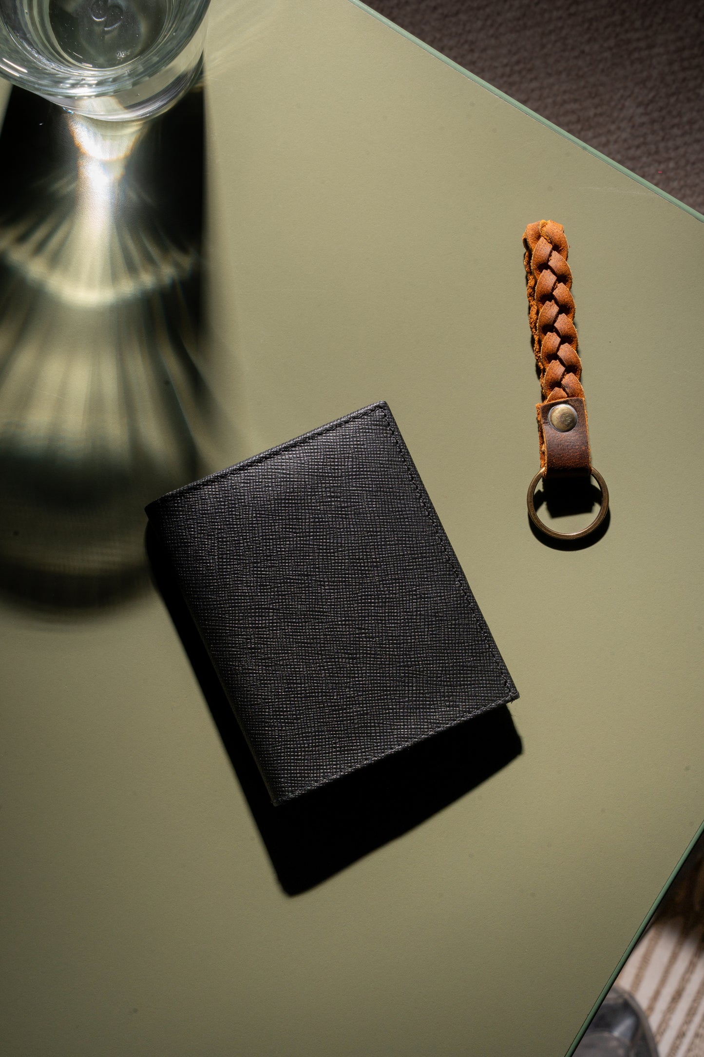 Standing Bi-Fold Saffiano Black Full Grain Leather Wallet