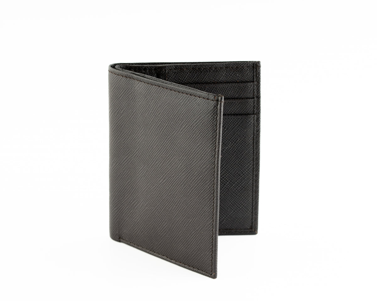 Standing Bi-Fold Saffiano Sable Full Grain Leather Wallet