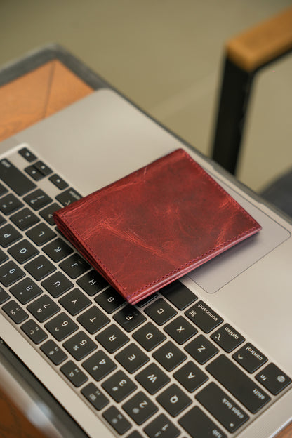 Standing Bi-Fold Oil Cherry Full Grain Leather Wallet