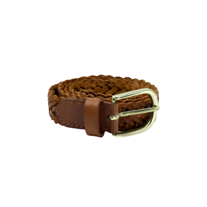 Unisex Braided Saddle Brown Belt Full Grain Leather