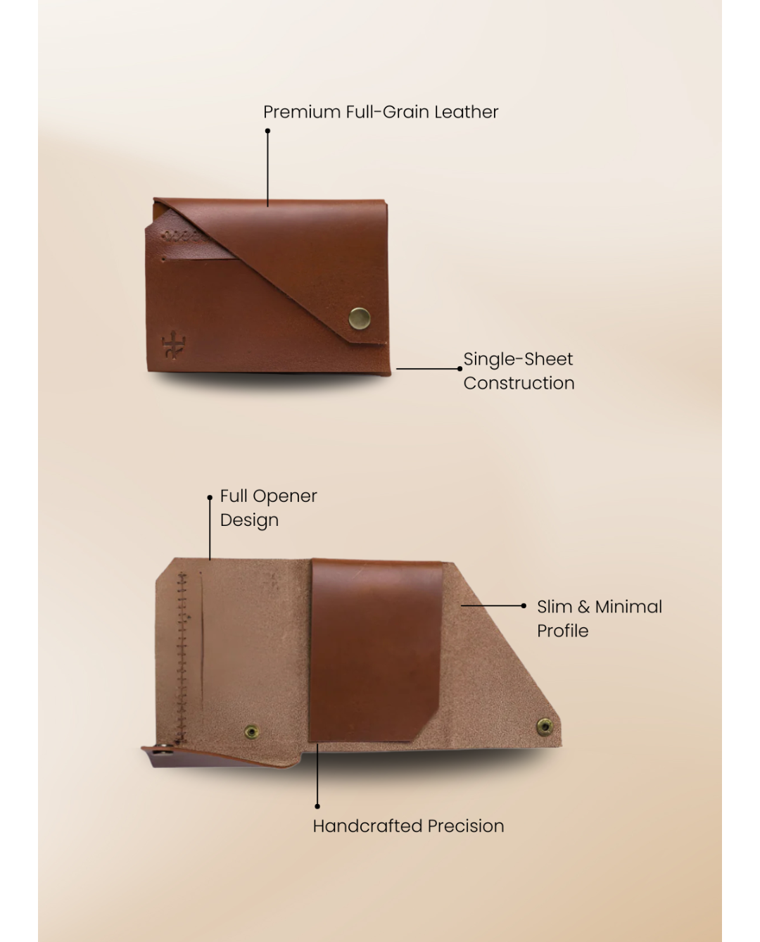 Unisex Minimal Full Opener Wallet Full Grain Leather