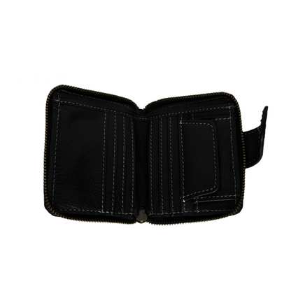 Unisex Soft Black Zipper Wallet Full Grain Leather