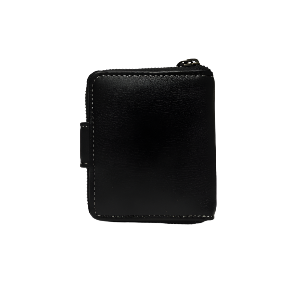 Unisex Soft Black Zipper Wallet Full Grain Leather
