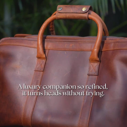 Duffel Bag with Travel Tag Cherry Tone Full Grain Leather