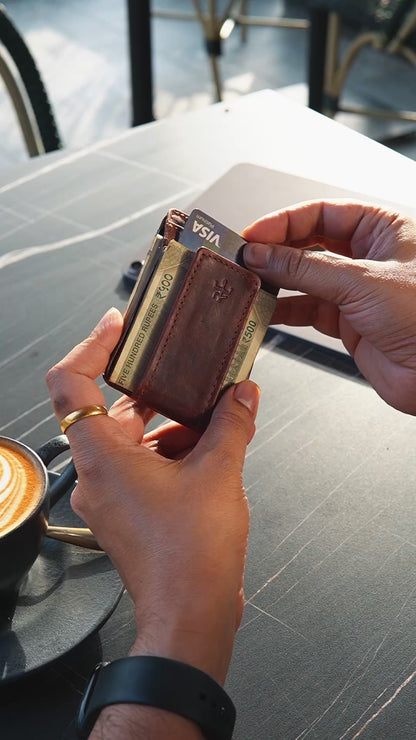 Slim Money Clipper Oil Brown Wallet
